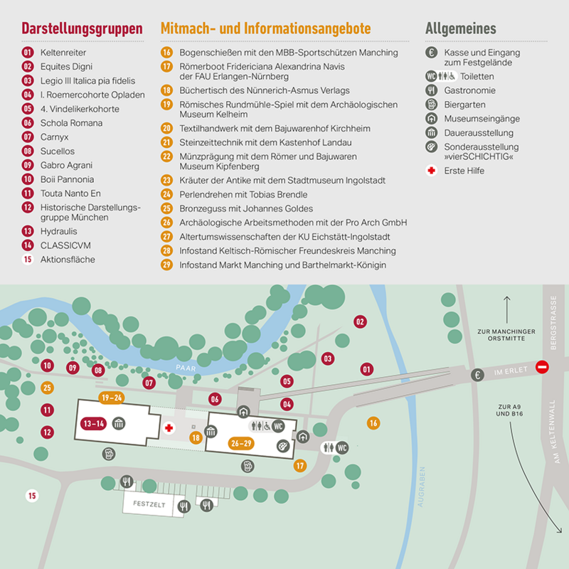 Plan des Geländes beim Kelten Römer Fest Manching 2026.