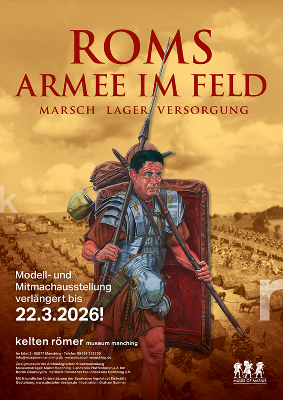 Poster zur verlängerten Sonderausstellung »Roms Armee im Feld« im kelten römer museum manching.